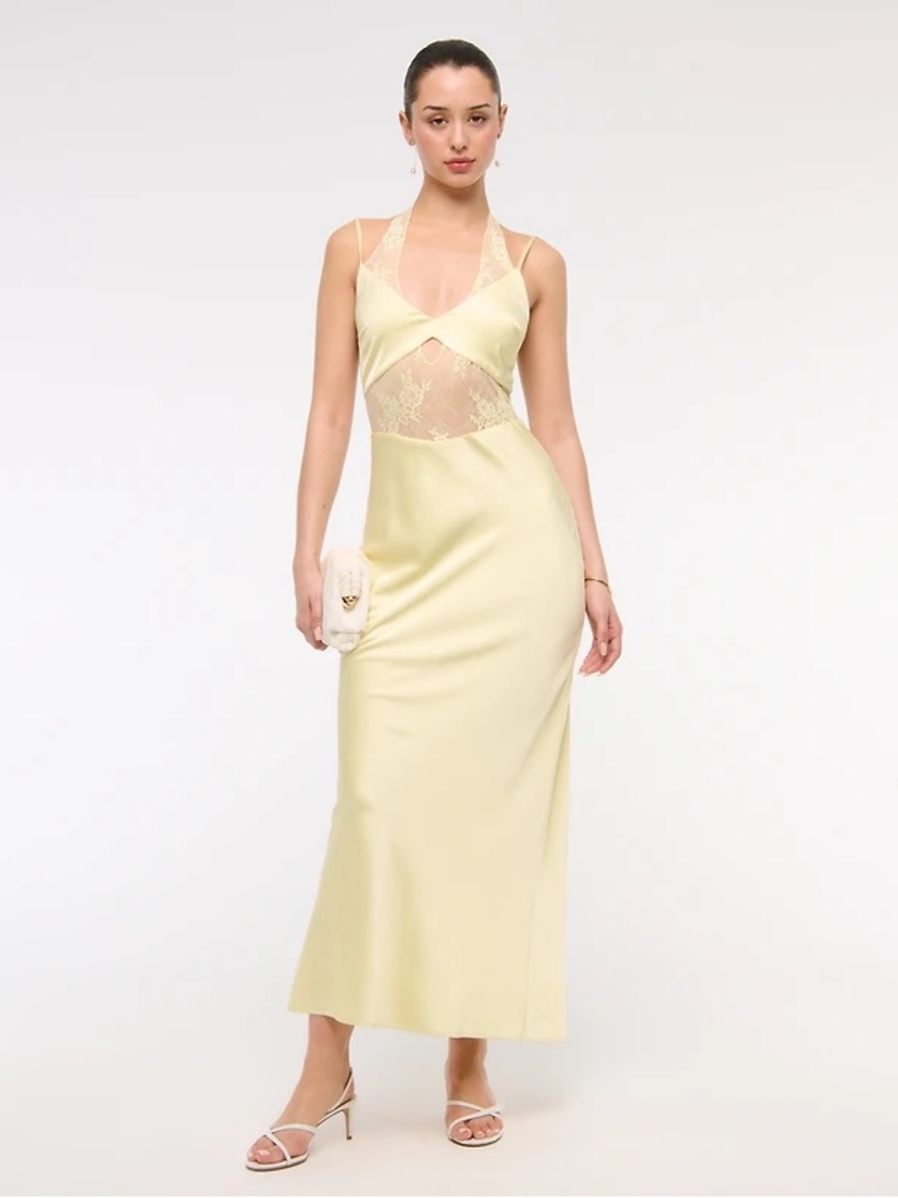 NEW The Abercrombie & Fitch Julia Slip Lace Halter Maxi Dress Pastel Yellow